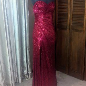 LaFemme Long Strapless Red Sequin Dress